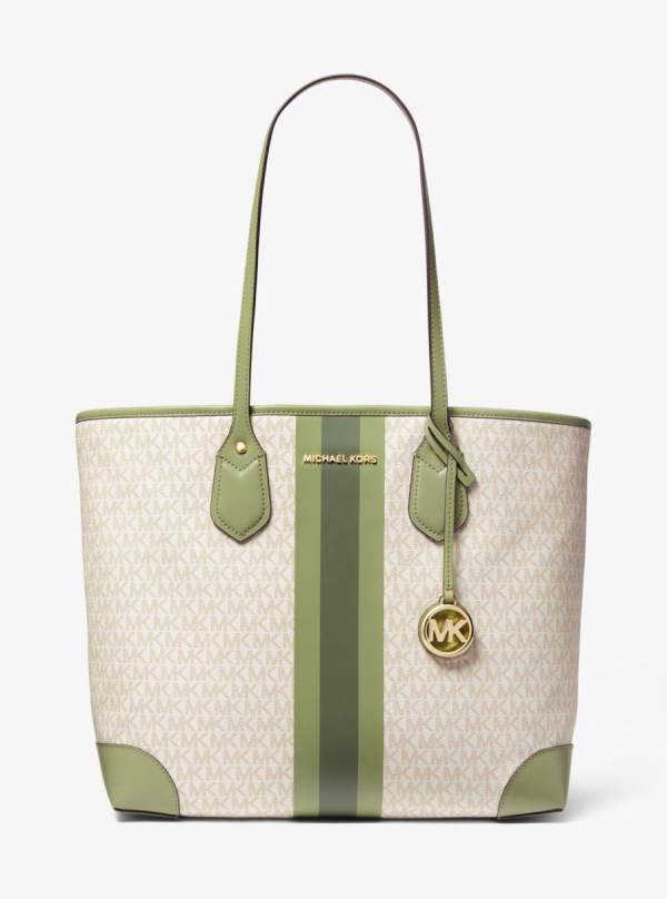 Damske Prenosná Taška Michael Kors Eva Large Logo Stripe Olivovo Zelená - Kabelky Michael Kors Levně | CEQKL-5823